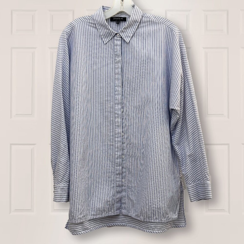 Lafayette 148 Women's Shirt Blue/white Stripes Long Sleeves M